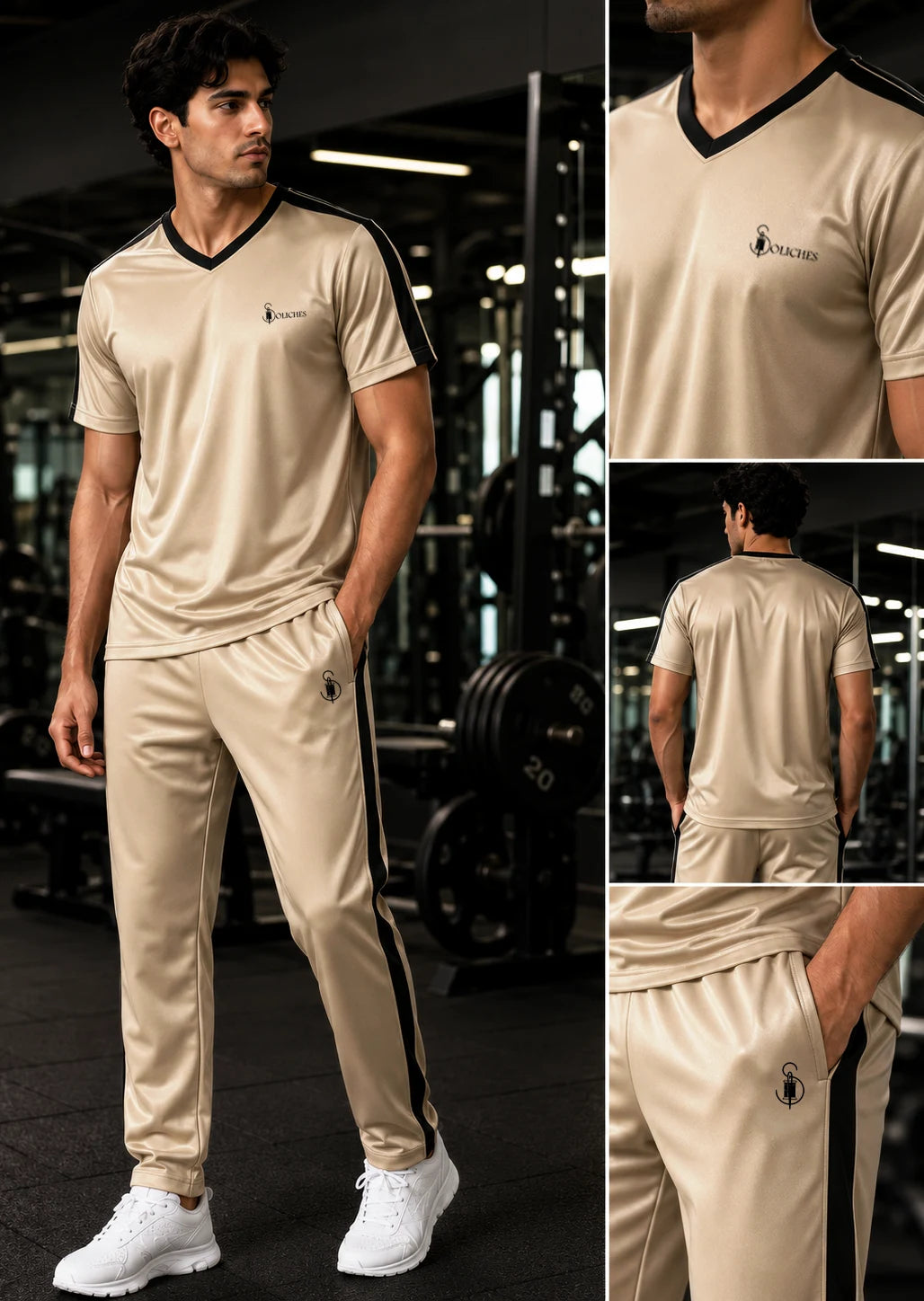 SOLICHES Men's Premium Polyester Tracksuit – Minimalist Luxury Activewear Set (Beige & Black)