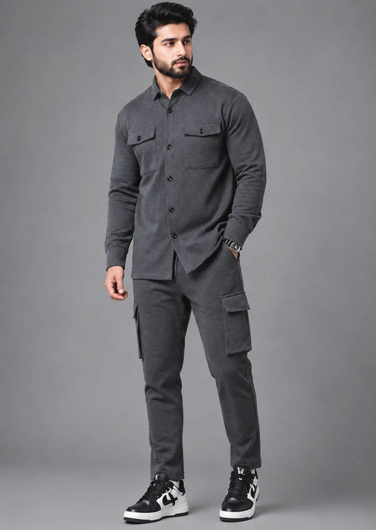 Cargo Pocket Safari charcoal Winter Men's Tracksuit