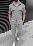 Soliches – Steel Grey Safari Suit For Mens