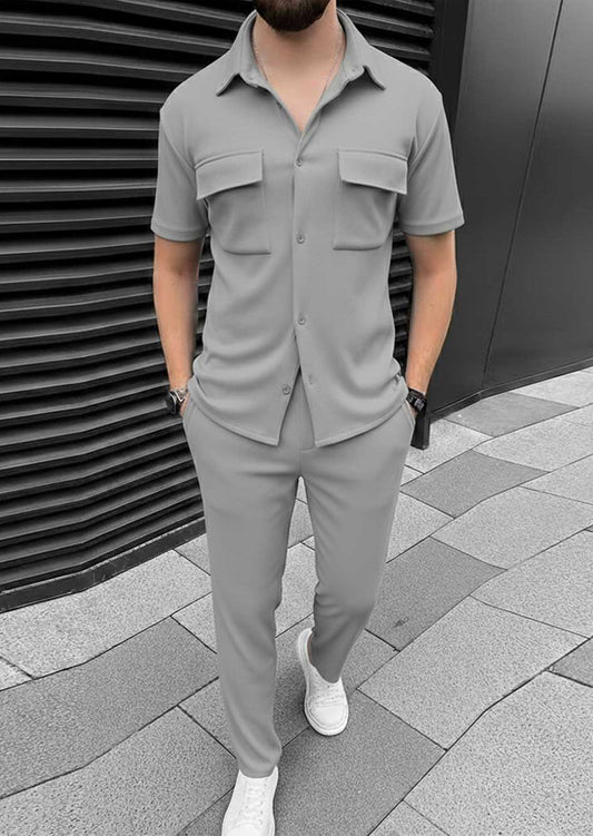 Soliches – Steel Grey Safari Suit For Mens
