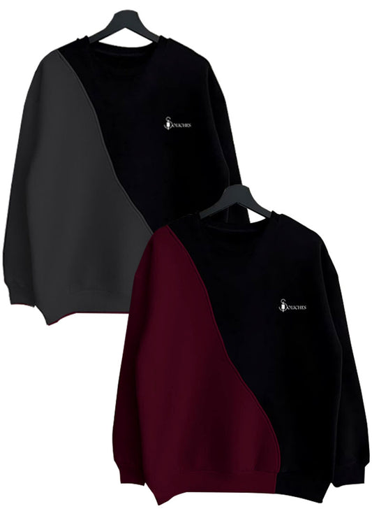 Bundle Of 2 Steel Grey & Maroon Contrast Sweatshirts For Mens