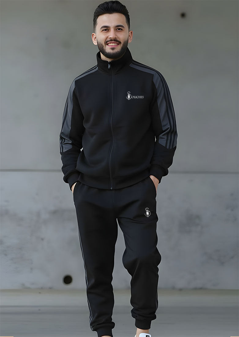 Steel Grey Zipper Pannel Winter Tracksuit For Mens