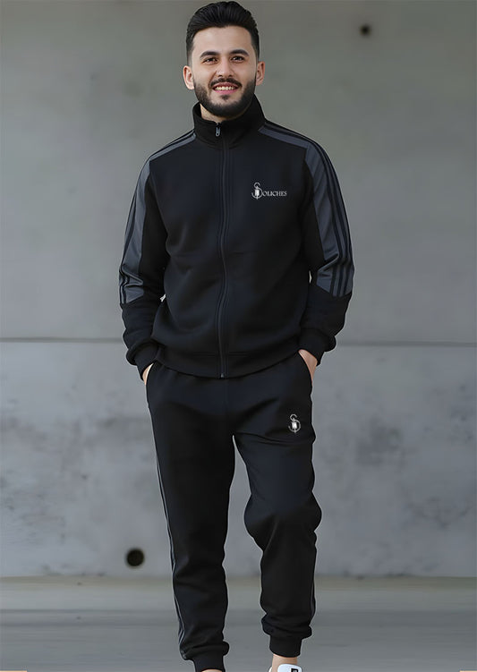 Steel Grey Zipper Pannel Winter Tracksuit For Mens