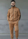Camel Stripe Zipper Pannel Winter Tracksuit For Mens