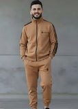 Camel Stripe Zipper Pannel Winter Tracksuit For Mens