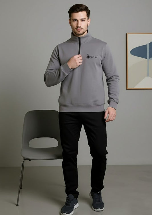 Grey Zip Colar Zipper Tracksuit For Mens