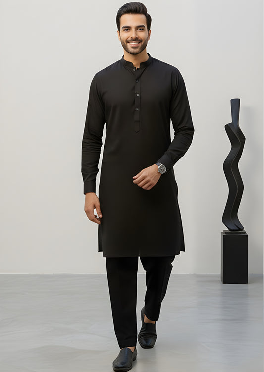 Black Wash n Wear Formal Kurta Pajama
