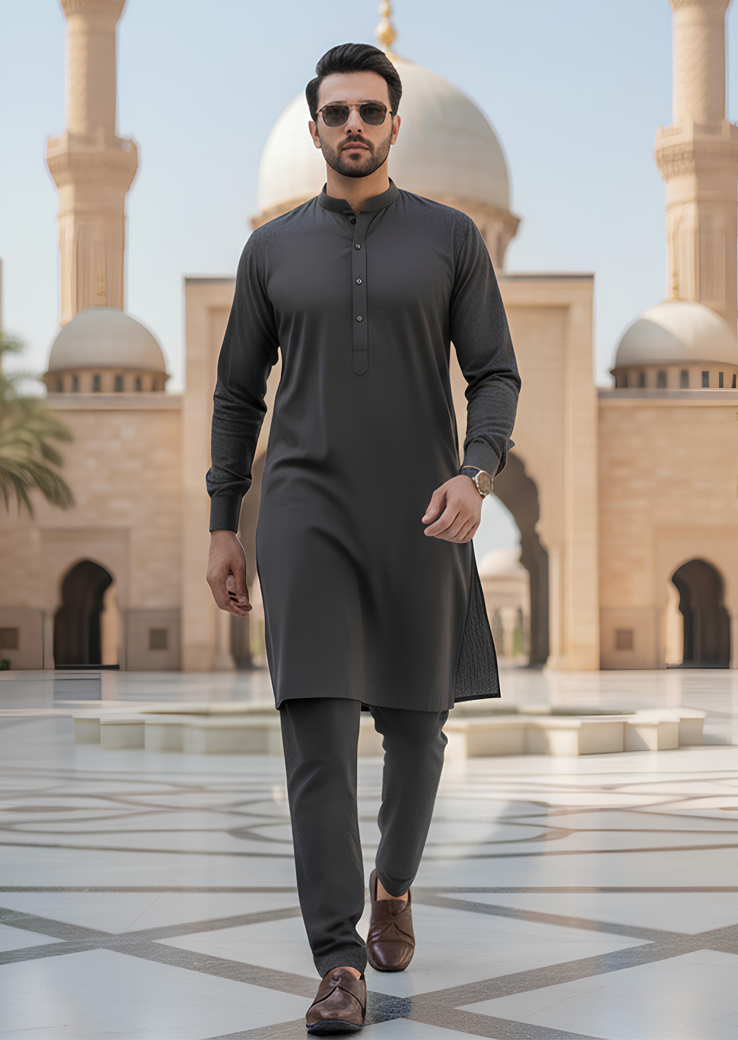 Charcoal Grey Wash n Wear Formal Kurta Pajama