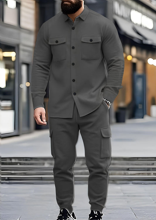 Cargo Pocket Steel Grey Winter Mens Tracksuit