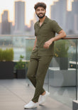 Soliches Premium Olive Waffle Knitted Tracksuit For Mens