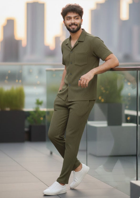 Soliches Premium Olive Waffle Knitted Tracksuit For Mens