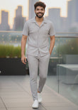 Soliches Premium Steel Grey Waffle Knitted Tracksuit For Mens