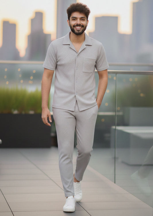 Soliches Premium Steel Grey Waffle Knitted Tracksuit For Mens