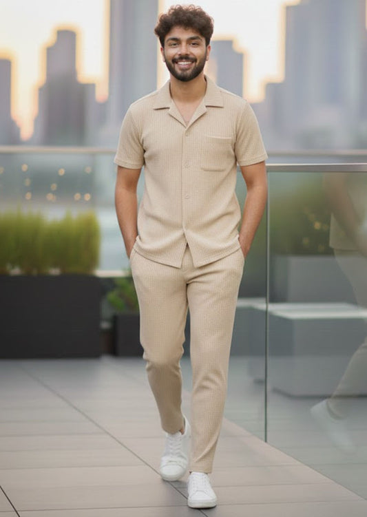 Soliches Premium Camel Waffle Knitted Tracksuit For Mens